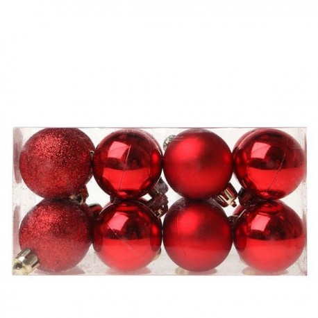 Vánoční kouličky - červené - 4 cm - 16 ks