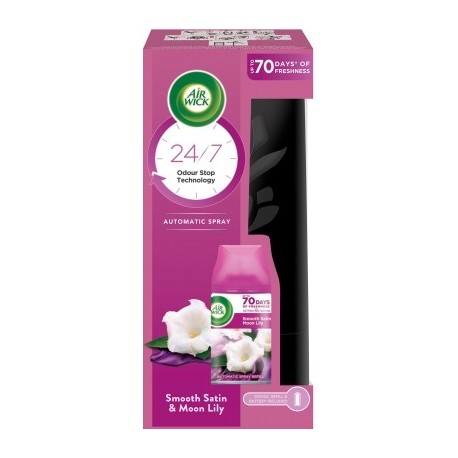 Osviežovač vzduchu + náplň - Freshmatic - 250 ml - čierny - Jemný satén a mesačná ľalia - Air Wick
