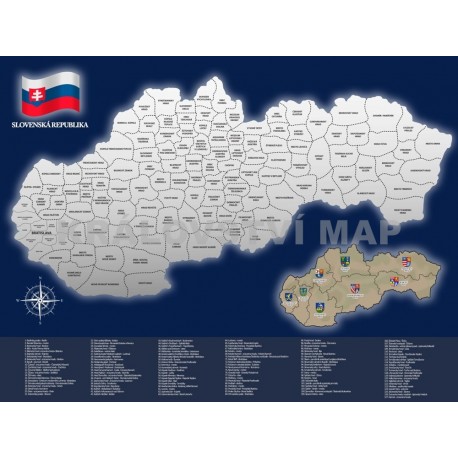 Stieracia mapa Slovenska - strieborno-modrá - darčekový tubus